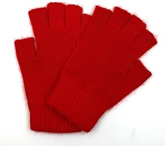 iMongol- Pure Wool Mens Half Fingers Mid Fingerless Gloves Mittens For Women Men, Red