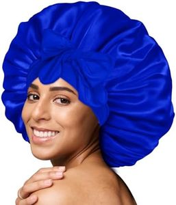 BONNET QUEEN Silk Satin Bonnet for Sleeping Women Adjustable for Curly Dryer Braid Wig Hair Tie Band Night Hat Cap Loc Soft Elastic Blue
