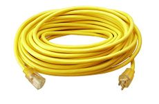 Southwire 2589SW0002 25890002 Outdoor Cord-12/3 American Made SJTW Heavy Duty 3 Prong Extension Cord, Water Resistant Vinyl Jacket, for Commercial Use and Major Appliances, Foot, Yellow, 100 Feet