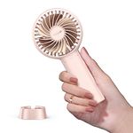 Funme Mini Handheld Fan, 3350 Rechargeable Mini Small Portable Makeup Fan with 3-17H/Lanyard/Base Detachable/3 speed Personal Exquisite Pocket Powerful Cooling Travel Desk Fan for Girls Women Room
