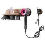 Wood Wall Mount Hair Dryer Holder for Dyson Supersonic, Walnut Bathroom Rack Magnetic Wall Bracket for Dyson Hair Dryer Power Plug, Diffuser and Nozzles Storage Organizer