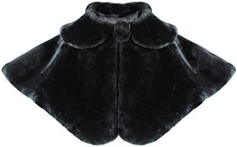 Abbyabbie.Li Flower Girl Cozy Faux Fur Bolero Shrug Shawl Wraps Princess Cape Black(S(1-3Years), Black)