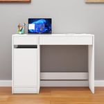 VIKI Engineered Wood Computer Table, Study Table, Desks with Door Storage, 2 Drawers for Adults/Students, Office Home | JOWAI | Frosty White, 105W x 75H x 40D | 1 Year Warranty