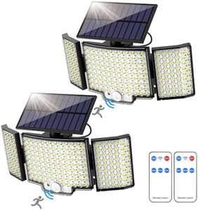 Outdoor Solar Lights, 212 LED Solar Motion Sensor Security Lights 270° Wide Lighting Angle 3 Modes Solar Powered Wall Light IP65 Waterproof Flood Lights with Remote for Garden Front Door Yard (2 Pack)