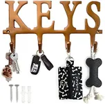 Key Holder for Wall - Cast Iron Decorative Farmhouse Rustic Wall Mount Key Organizer - 4 Key Hooks - Vintage Key Rack for Entryway with Screws and Anchors – 6x8” - Copper