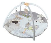 MiniDream Jumbo Baby Play Gym, Activity Playmat for Baby Floor Play with Three Detachable Toys, Music, Rattle, Baby Safe Mirror & Baby Sensory Tool Padded with Soft Cotton for Infant & Newborn - Beige