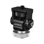 180° Rotary Mini Ball Head Ballhead Hot Flash Shoe Mount Adapter 1/4 Inch Screw with Wrench for DSLR Camera Microphone LED Video Light Monitor Tripod Monopod