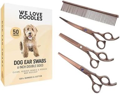 We Love Doodles Long Cotton Dog Ear Swabs and Grooming Scissors Kit Bundle - Qtips for Dogs and Dog Grooming Scissors Kit - Clean Wood Buds for Pet Ears - Grooming Scissors for Goldendoodles