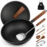 HIHEGD Carbon Steel Wok, 13 Inch Wok Pan with Lid Woks & Stir-Fry Pans with Spatula, No Chemical Coated Flat Bottom Wok for Induction, Electric, Gas Stove, All Stoves