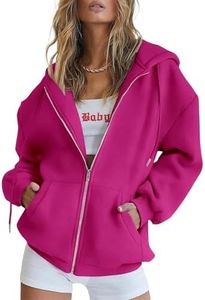 PRETTYGARDEN Women's 2026 Spring Zip Up Y2K Hoodies Casual Long Sleeve Sweatshirts Fall Winter Track Jackets with Pockets (Rose Red,X-Large)