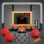 HYES Mini Basketball Hoop for Kids with LED Lighting and Scoreboard, Basketball Hoop Indoor with 3 Balls, Pump, Door Basketball Toy Gifts for Kids Boys Girls Teens