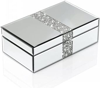 Luxury Middle Silver Bling Crushed Diamond Glass Mirrored Jewelry Box Women Jewelry Organizer Storage Box For Gift