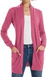 Womens Long Sleeve Open Front Long Cardigan Shrugs with Pockets Dark Hot Pink L