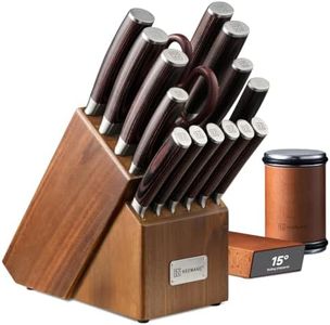 KEEMAKE 17 Pieces Kitchen Knife Set with Block and Rolling Knife Sharpener