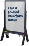 Little Partners Peek-A-Boo Art Toddler Easel, Two-Sided Adjustable Height Clear Plexi Glass Paint Station for Kids with Built-in Storage, Eraser, Paint Containers (Earl Grey)