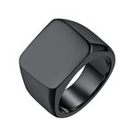 FindChic Black Stainless Steel Square Signet Rings Chunky Biker Band Ring Size 9 Punk Seamless Hip Hop Jewelry Wedding Anniversary Party Gift for Men Father Boyfriend