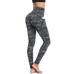 Ollrynns Leggings for Women UK Gym Leggings with Pockets High Waist Yoga Pants Tummy Control Sports Workout Trousers CA166(Grey Camo S)