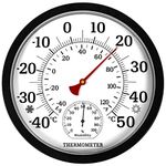 Indoor Outdoor Thermometer Hygrometer - 10 Inch Thermometer Room Temperature Garden Thermometer Outdoor Waterproof Wall Hanging Thermometer for Patio (Black)