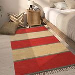 THE HOME TALK Rectangular Handmade Cotton Contemporary Carpets with Fringes | Area Rugs Bedroom, Center Table, Living Room, Drawing Room| Machine Wash | 3 X 5 FEET | Multicolor