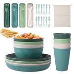 45Pcs Camping Cutlery Sets for 4, Plastic Dinner Set, Camping Plates and Bowls Set with Carry Bag, Unbreakable Picnic Tableware Plates Sets, Dinnerware Cutlery Sets for Camping, Picnic, RV, Wedding