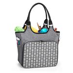 YARWO Yarn Storage Tote Bag, Knitting Bag for Yarn Skeins, Knitting Needles and Knitting Projects, Knitting and Crochet Tote Bag with Accessories Pocket for Crochet Hooks or Other Knitting Supplies, Gray with Arrow (Bag Only Patent Pending)