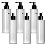 6 Pack 8 Oz Plastic Pump Dispenser Bottles for Lotion, Massage Oil, Shampoo and More! - Refillable, BPA Free Clear / Frosted Empty 8oz Containers - Fit Into Holsters, Bulk