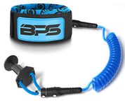 BPS 'PRO' Bodyboard Coiled Arm Leash with Leash Plug - Double Swivels Prevents Tangling (Koru Black/Blue)