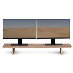 Navaris Dual Monitor Stand Riser - Real Wood Double Width Desk Shelf for Holding 2 Computer Screens - 42.9" Wide x 9.1" Deep x 4.7" High - Walnut