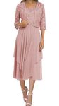 Tea Length Mother of The Bride Dresses with Jacket for Wedding Mother of Groom Dress Formal Evening Gown, Dusty Rose, 24