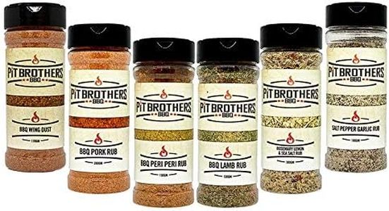 BBQ Rub Sampler Pack – BBQ Seasoning – Dry Rub Seasoning – Gourmet Meat Rubs – 1 x 130g (5.0oz), 1 x 150g (5.3oz), 1 x 180g (6.4oz), 1 x 190g (6.7oz), 1 x 200g (7.0oz) & 1 x 170g (5.9oz) – by Pit Brothers BBQ