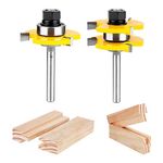 KOWOOD Tongue and Groove Set of 2 Pieces 1/4 Inch Shank Router Bit Set 3 Teeth Adjustable T Shape Wood Milling Cutter