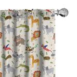 Ambesonne Cartoon Animal Window Curtains, Australian Fauna Silly Faces Savannah Lion Crocodile Repetitive Pattern, Lightweight Decor 2-Panel Set with Rod Pocket, Pair of - 28" x 84", Yellow Grey