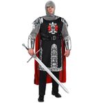 Spooktacular Creations Black Men‘s Medieval Knight Costume with Armor Cape Tunic Hood Adult Knight Costume for Halloween XL