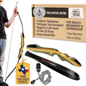 Spyder XL Takedown Recurve Bow and Arrow Set ? 64" Recurve Hunting Bow ? Right & Left Hand ? Draw Weights in 30-55 lbs ? USA Based Company ? Perfect for Beginner to Intermediate SpyderXL-30R-WS