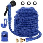 Suplong 50ft Expandable Garden Hose, Expanding Hose Pipe with 1/2",3/4" Fittings,Lightweight Garden Hose Expandable with 7 Function Spray Nozzle(50ft, Blue)