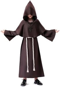 Banchif Costume Bambino Medievale Halloween Bambino Costume Monaco Sacerdote Accappatoio Costume di Carnevale da Bambino Con Cappuccio e Monaco Medievale.(Marrone,120)
