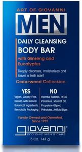 Giovanni Menâ€™s Daily Cleansing Body Bar, with Ginseng and Eucalyptus, Deeply Cleanses & Moisturizes for Hydrated Skin, Menâ€™s Cedarwood Collection For All Skin Types, Vegan-Friendly - 5 oz
