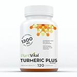 PlantVital Turmeric Curcumin Capsules with Bioperine 1300mg Turmeric Supplements with Black Pepper to Relieve Joint Pain Gluten and GMO-Free Curcumin Supplements with Black Pepper -120 Count