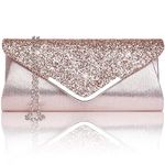 Larcenciel Clutch Purses for Women, Glitter Envelope Evening Bag with Detachable Metal Chain, Sparkling Sequins Formal Handbag Shoulder Crossbody Bag Prom Party Purse Bridal Wedding Clutch Bag(Pink)