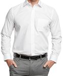 Double TWO Men's Long Sleeve Plain Formal Shirt Non Iron Classic Fit Business Dress Shirt - White, 19in Collar