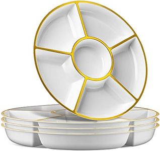 Plasticpro 6 Sectional Round Plastic Serving Tray/Platter (8, White & Gold)