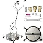 EDOU Direct Dual Handle Pressure Washer Surface Cleaner 24" with Wheels | Stainless Steel | Heavy Duty | 4,500 PSI Max Working Pressure | Includes: 3/8" Quick Connector Kit, Teflon Tape