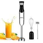 Immersion Hand Blender Electric, OBERLY 500W Heavy Duty 3-in-1 Handheld Stick Mixer, Smart Stepless, Stainless Steel Blade with Milk Frother, Egg Whisk for Coffee Foam, Smoothies and Puree