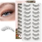 10 pairs Natural False eyelashes 3D Fake Lashes 100% Handmade Short Soft Reusable Eye Lash Transparent Strip Lashes Natural looking eyelash by EMEDA (False Lashes 05)