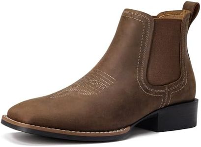 Western Cowboy Boots for Men - Mens Leather Square Toe Chelsea Boots Ankle Cowboy Boots for Men Casual Retro Stylish Boots Brown