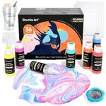 Shuttle Art Acrylic Paint Pouring Set - 36 Bottles (2 oz) Pre-Mixed High-Flow Paint With Canvas, Silicone Oil, Measuring Cups, Tablecloths - Complete Pouring Kit