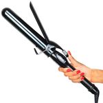 Le Angelique 1 1/2 Inch Curling Iron with Clip - 8" Extra Long Barrel, 400F 360F 320F 285F 250F Temperature Set, Cool Tip, Cooling Stand, Ceramic Coating, Dual Voltage Professional Hair Wand 38mm