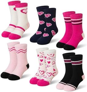 Kids Merino Wool Socks Boys Girls Thermal Winter Hiking Warm Thick Boot Cozy Toddler Crew Socks 6 Pairs (8-12 Years, Heart Stripe)