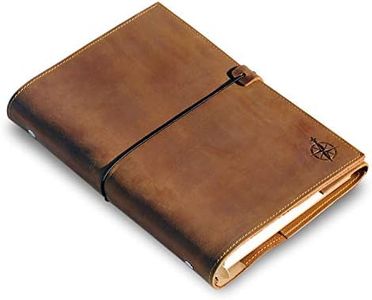 Refillable A5 Leather Binder Journal - 6 Ring Binder Organizer with Pockets - Hand-Crafted Genuine Leather Folio - Filofax Compatible. Mixed Loose Leaf Pages, 22cm x 15cm