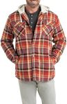 Legendary Whitetails Men's Camp Night Berber Lined Hooded Flannel Shirt Jacket, Cardinal Arrowood Plaid, Medium